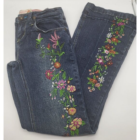 ZANA DI Jeans Juniors SZ 9 Embroidered Boho Hippie y2k vintage jeans Floral - Picture 1 of 15